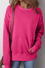 Solid Color Round Neck Long Sleeve Sweatshirt Deep Rose for a perfect OOTD – dress to impress outfits from Amexza