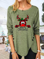 Full Size Reindeer Round Neck Long Sleeve T-Shirt - Amexza