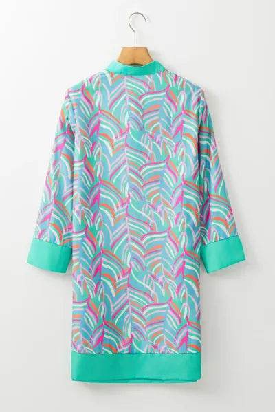 Slit Printed Notched Three-Quarter Sleeve Mini Dress for a perfect OOTD – dress to impress outfits from Amexza