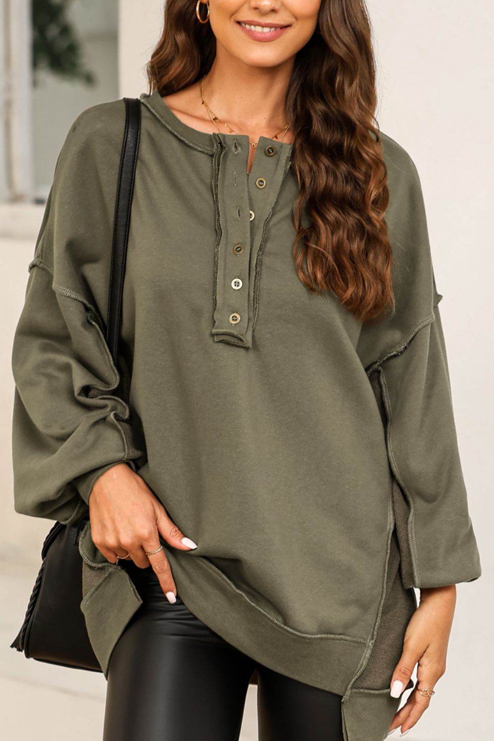 Exposed Seam Long Sleeve Sweatshirt - Amexza