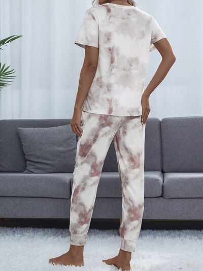 Shiny Tie-Dye Round Neck Short Sleeve Top and Pants Lounge Set for a perfect OOTD – dress to impress outfits from Amexza