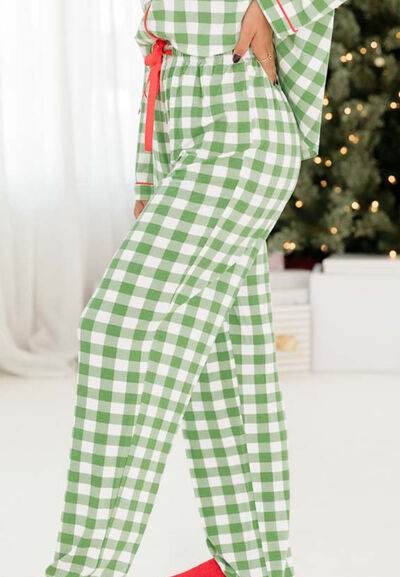 Plaid Collared Neck Long Sleeve Top and Pants Set for a perfect OOTD – dress to impress outfits from Amexza