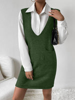 V-Neck Sleeveless Sweater Dress with Pockets Dark Green for a perfect OOTD – dress to impress outfits from Amexza