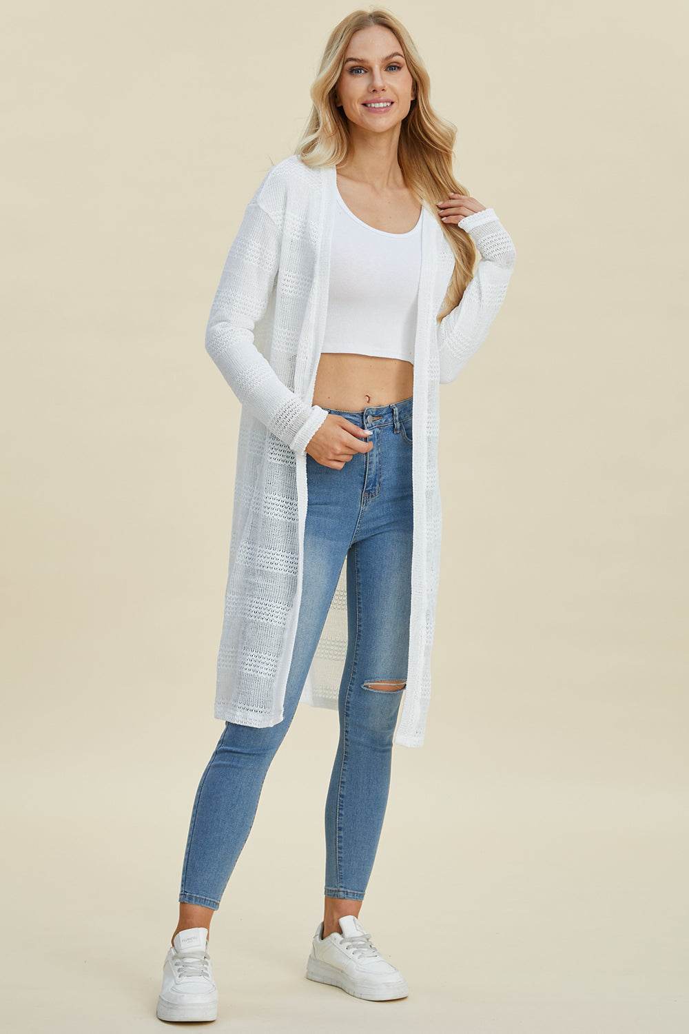 Double Take Full Size Open Front Longline Cardigan for a perfect OOTD – dress to impress outfits from Amexza