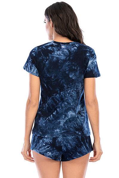 Tie-Dye Round Neck Short Sleeve Top and Shorts Lounge Set for a perfect OOTD – dress to impress outfits from Amexza