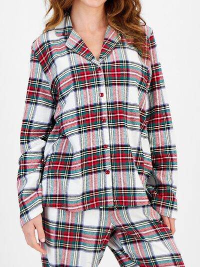 Plaid Collared Neck Button Up Top and Pants Lounge Set for a perfect OOTD – dress to impress outfits from Amexza