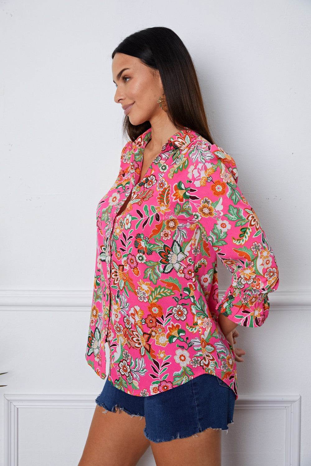 Floral Button Up Flounce Sleeve Shirt for a perfect OOTD – dress to impress outfits from Amexza