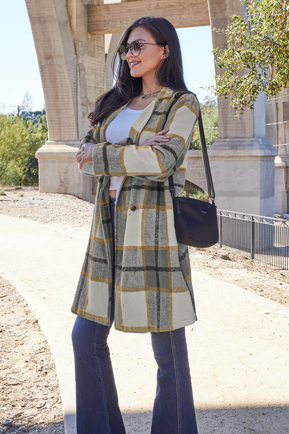 Double Take Full Size Plaid Button Up Lapel Collar Coat for a perfect OOTD – dress to impress outfits from Amexza