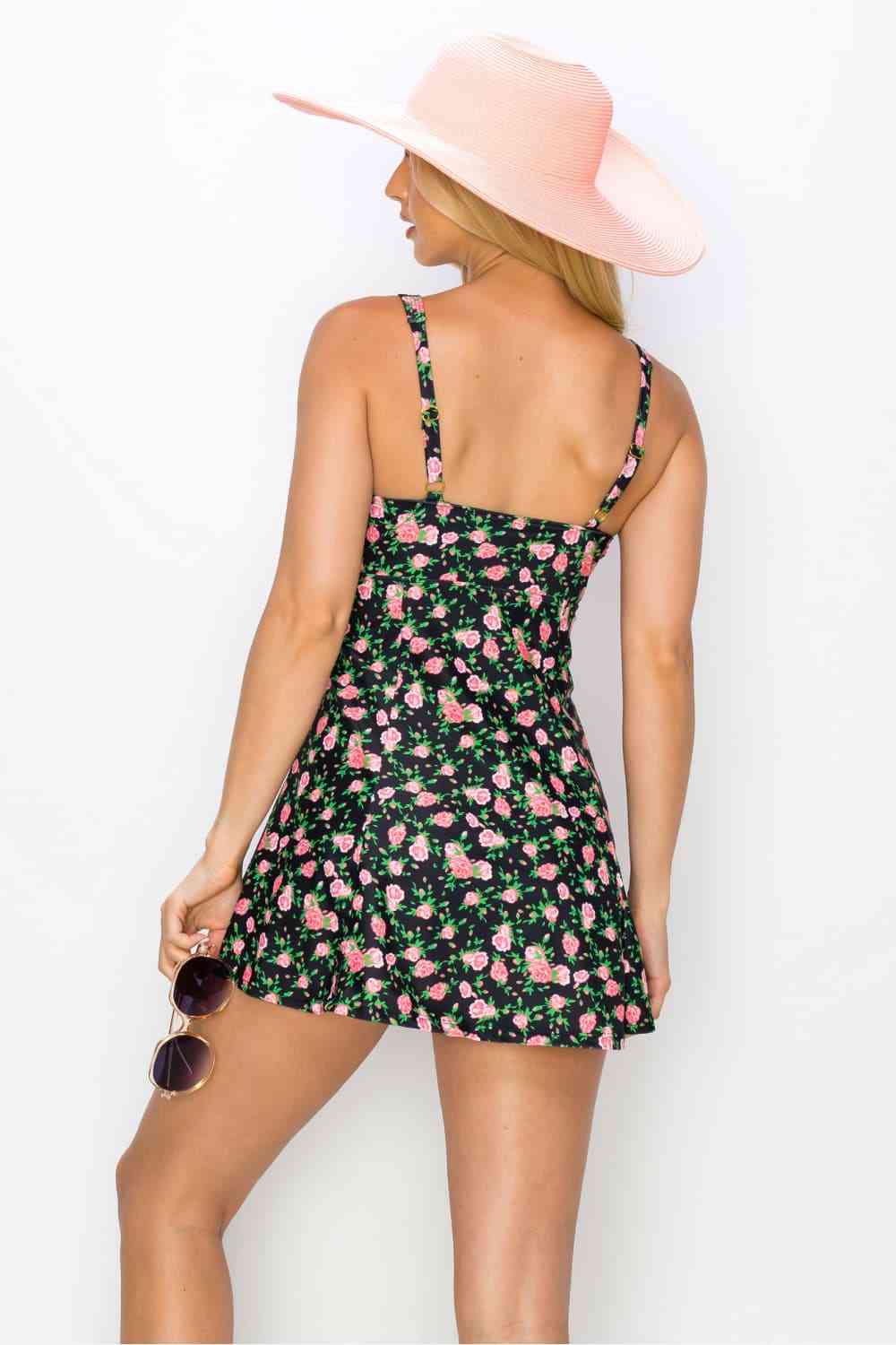 Marina West Swim Full Size Clear Waters Swim Dress in Black Roses for a perfect OOTD – dress to impress outfits from Amexza