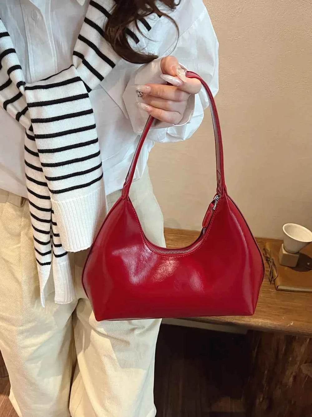 PU Leather Shoulder Bag with Zip Red One Size for a perfect OOTD – dress to impress outfits from Amexza