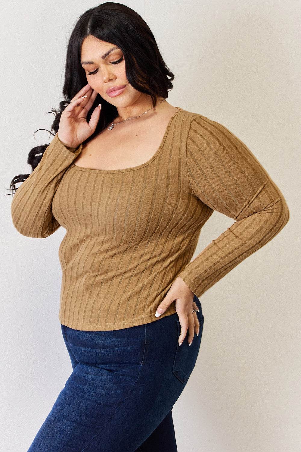 Basic Bae Full Size Ribbed Long Sleeve T-Shirt for a perfect OOTD – dress to impress outfits from Amexza