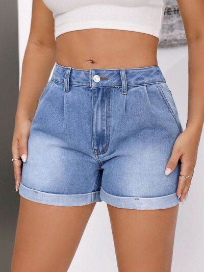 Rolled Hem Mid-Rise Waist Denim Shorts for a perfect OOTD – dress to impress outfits from Amexza