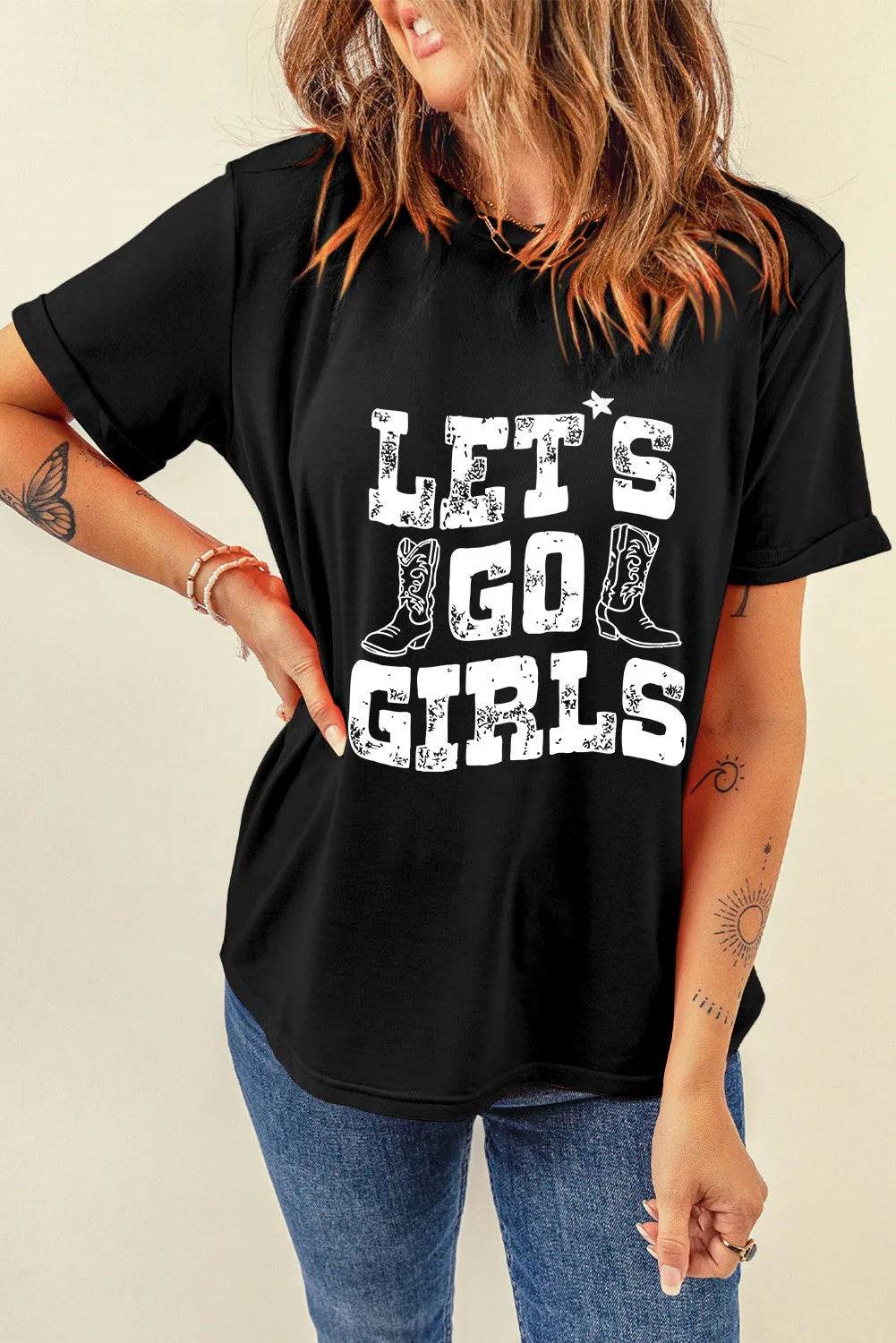 Letter Graphic Round Neck Short Sleeve T-Shirt for a perfect OOTD – dress to impress outfits from Amexza