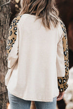Plus Size Leopard V-Neck Raglan Sleeve Blouse - Amexza