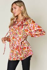 Double Take Full Size Printed Button Up Long Sleeve Shirt - Amexza