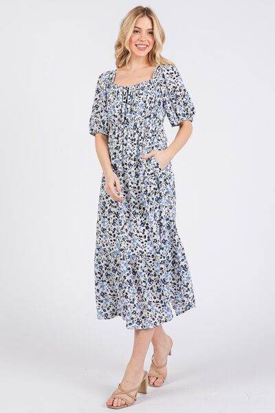 Ces Femme Floral Square Neck Puff Sleeve Midi Dress for a perfect OOTD – dress to impress outfits from Amexza