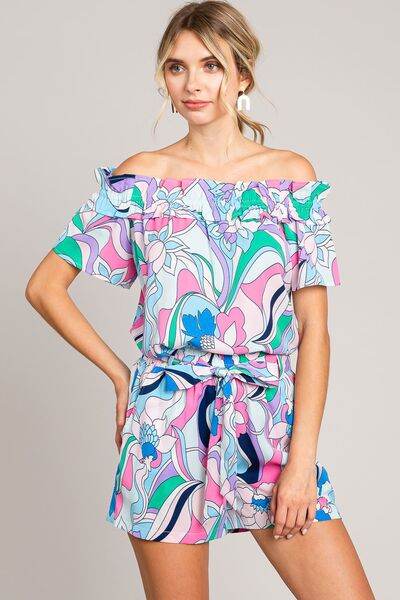 Cotton Bleu by Nu Label Abstracted Print Tie Front Shorts - Amexza