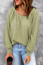 Square Neck Waffle-Knit Top - Amexza