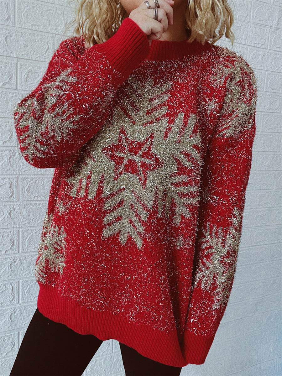 Christmas Element Round Neck Sweater - Amexza