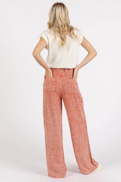 Mittoshop Mineral Wash Drawstring Elastic Waist Pants - Amexza