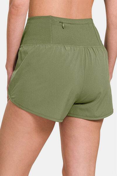 Zenana High-Waisted Zippered Back Pocket Active Shorts for a perfect OOTD – dress to impress outfits from Amexza