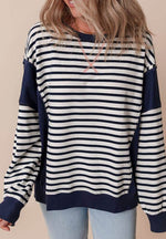 Exposed Seam Striped Long Sleeve Sweatshirt for a perfect OOTD – dress to impress outfits from Amexza