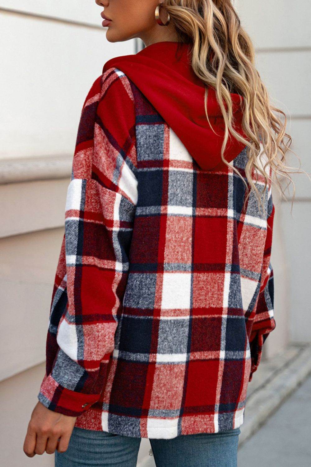 Plaid Button Up Hooded Shacket for a perfect OOTD – dress to impress outfits from Amexza