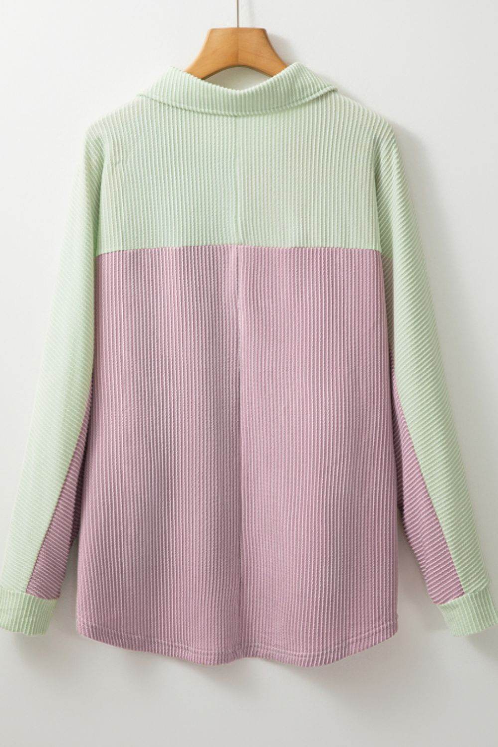 Color Block Corded Button Up Shacket - Amexza