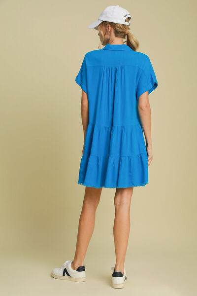 Umgee Full Size Raw Hem Folded Sleeve Tiered Dress Plus Size for a perfect OOTD – dress to impress outfits from Amexza