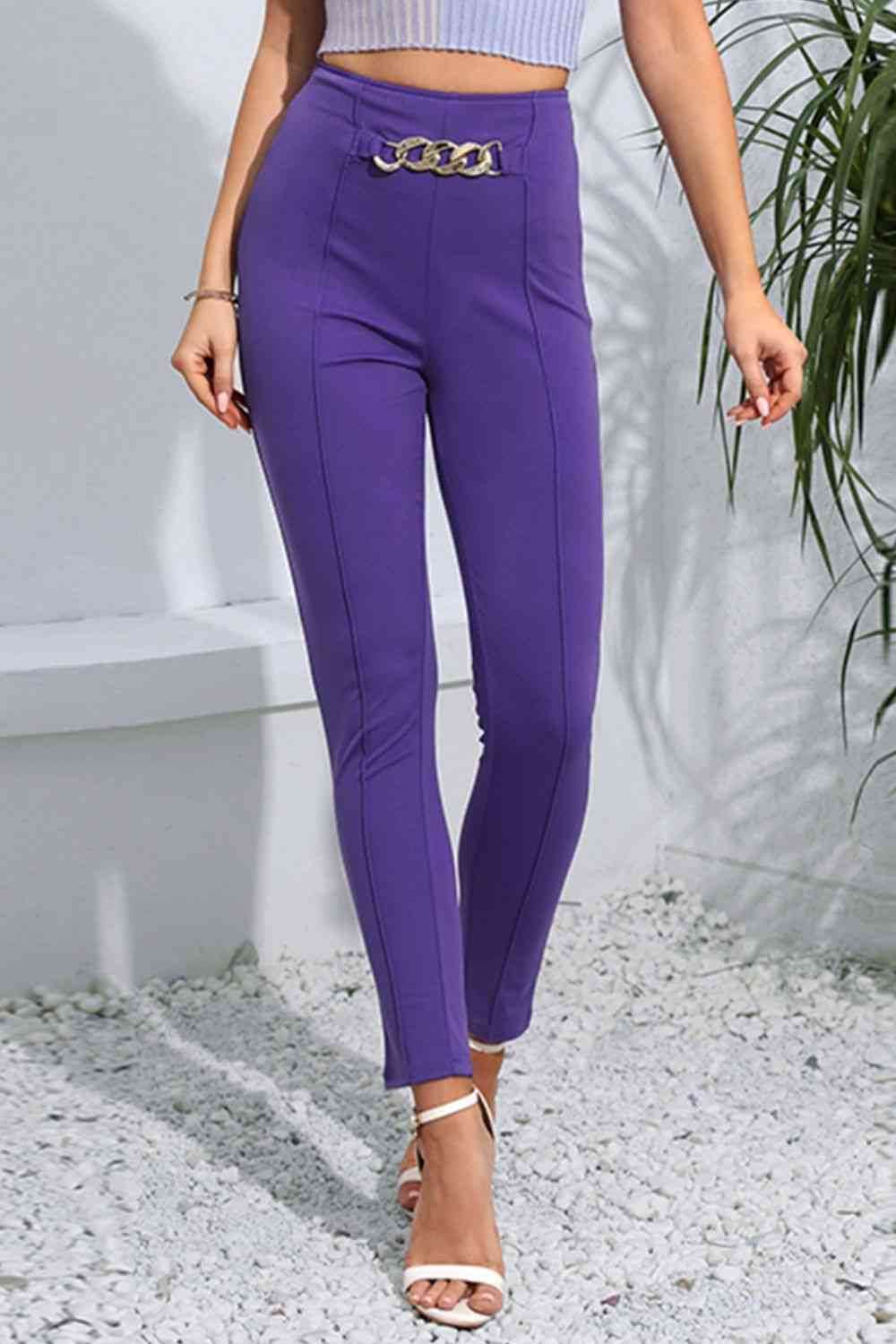 Chain Detail Slim Fit Cropped Pants Electric Purple for a perfect OOTD – dress to impress outfits from Amexza