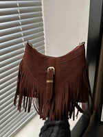Fringe Solid Color Shoulder Bag Chocolate One Size for a perfect OOTD – dress to impress outfits from Amexza