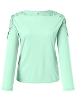 Full Size Cutout Round Neck Long Sleeve T-Shirt - Amexza