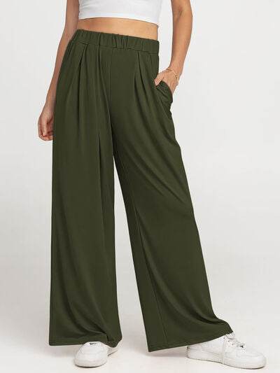 Elastic Waist Wide Leg Pants Army Green for a perfect OOTD – dress to impress outfits from Amexza