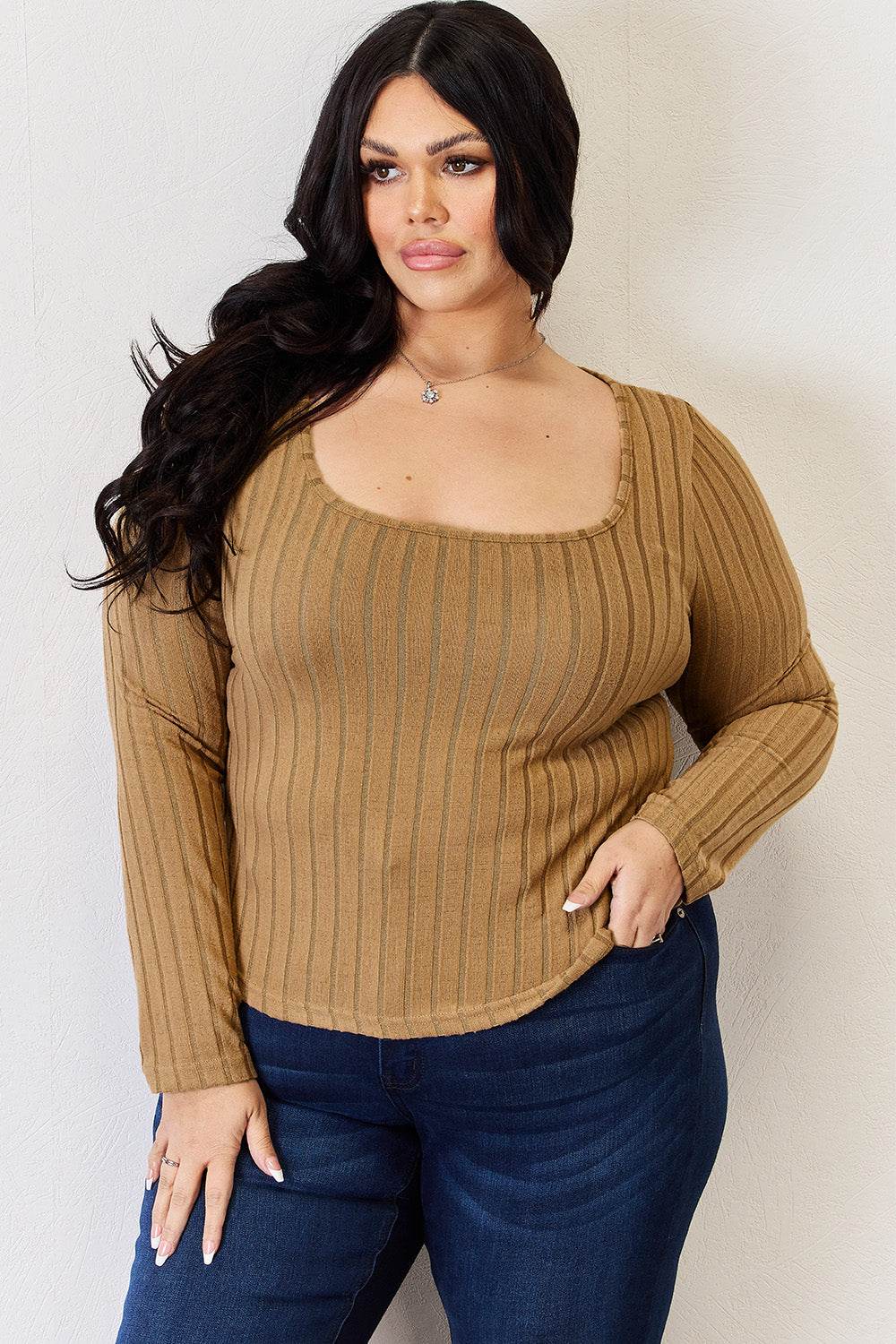 Basic Bae Full Size Ribbed Long Sleeve T-Shirt for a perfect OOTD – dress to impress outfits from Amexza