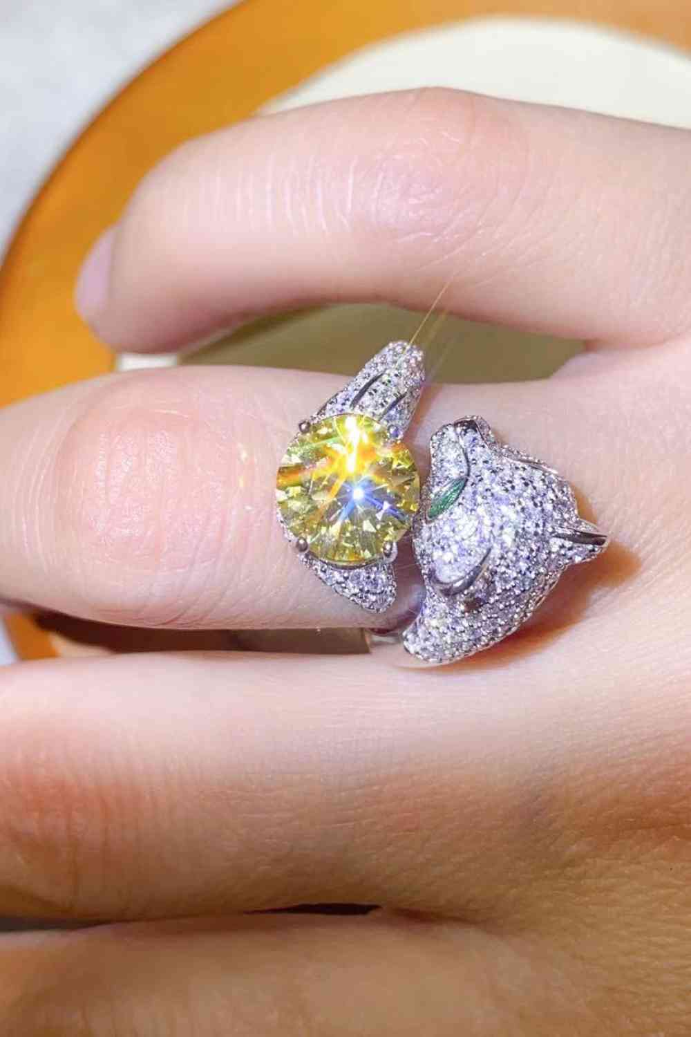 2 Carat Yellow Moissanite Animal Bypass Ring for a perfect OOTD – dress to impress outfits from Amexza