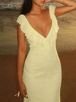 Ruffled V-Neck Sleeveless Maxi Dress