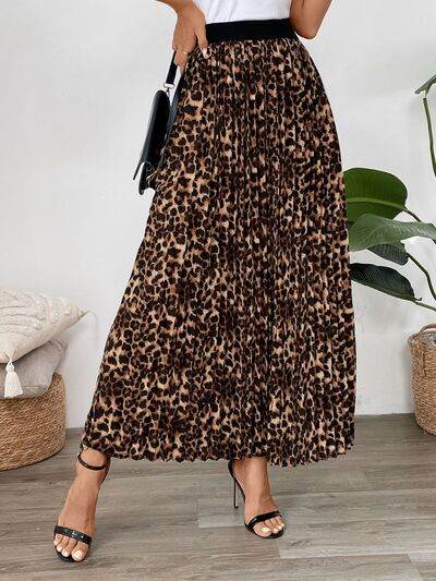 Perfee Pleated Leopard Maxi Skirt Leopard for a perfect OOTD – dress to impress outfits from Amexza