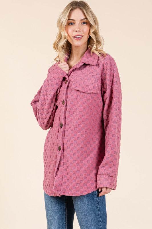 BOMBOM Checkered Button Down Dropped Shoulder Shacket for a perfect OOTD – dress to impress outfits from Amexza