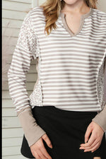 Exposed Seam Striped Notched Blouse for a perfect OOTD – dress to impress outfits from Amexza