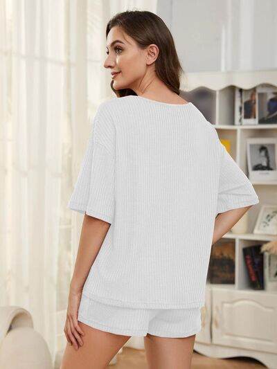 Round Neck Half Sleeve Top and Shorts Lounge Set White for a perfect OOTD – dress to impress outfits from Amexza