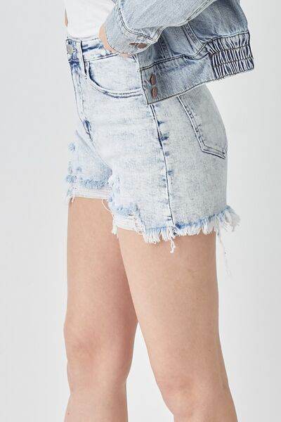 RISEN Raw Hem Distressed High Rise Denim Shorts for a perfect OOTD – dress to impress outfits from Amexza