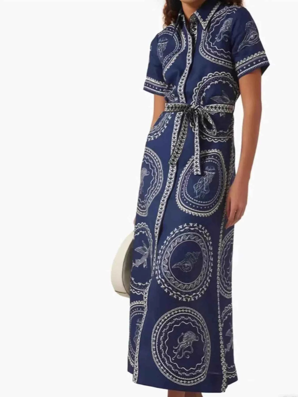 Printed Maxi Shirt Dress with Belt