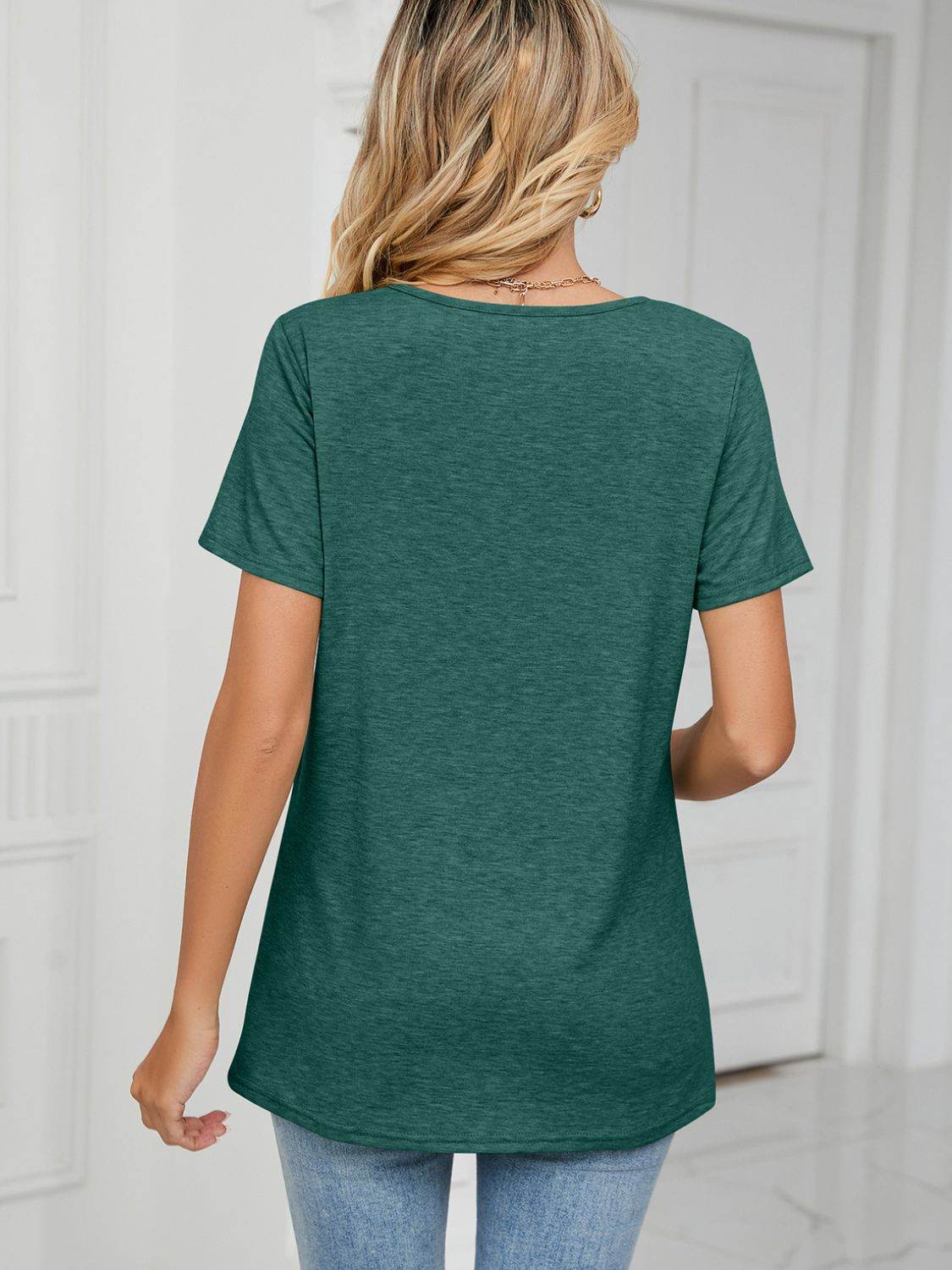 Ruched V-Neck Short Sleeve T-Shirt for a perfect OOTD – dress to impress outfits from Amexza