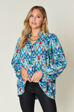 Double Take Full Size Printed Balloon Sleeve Blouse - Amexza