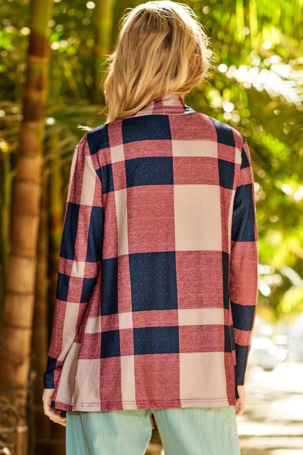 Plaid Open Front Cardigan - Amexza