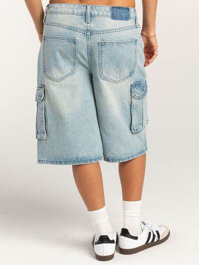 Mid-Rise Waist Denim Shorts with Pockets - Amexza