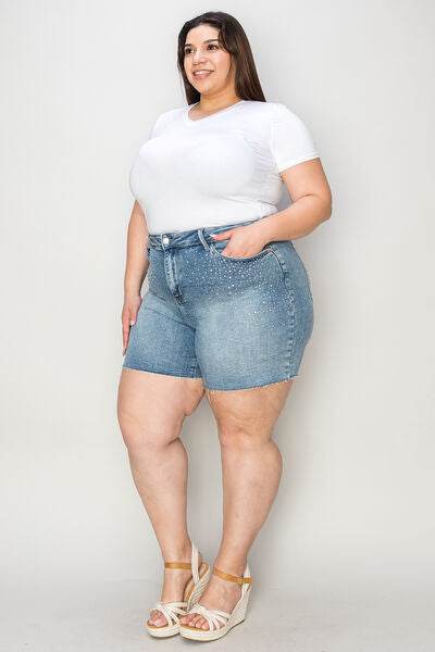 Judy Blue Full Size High Waist Raw Hem Denim Shorts for a perfect OOTD – dress to impress outfits from Amexza