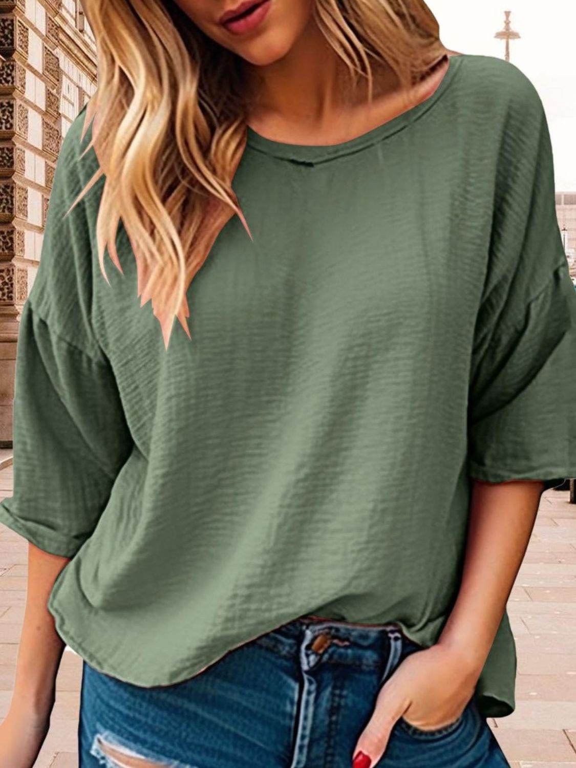 Full Size Round Neck Half Sleeve T-Shirt Plus Size for a perfect OOTD – dress to impress outfits from Amexza