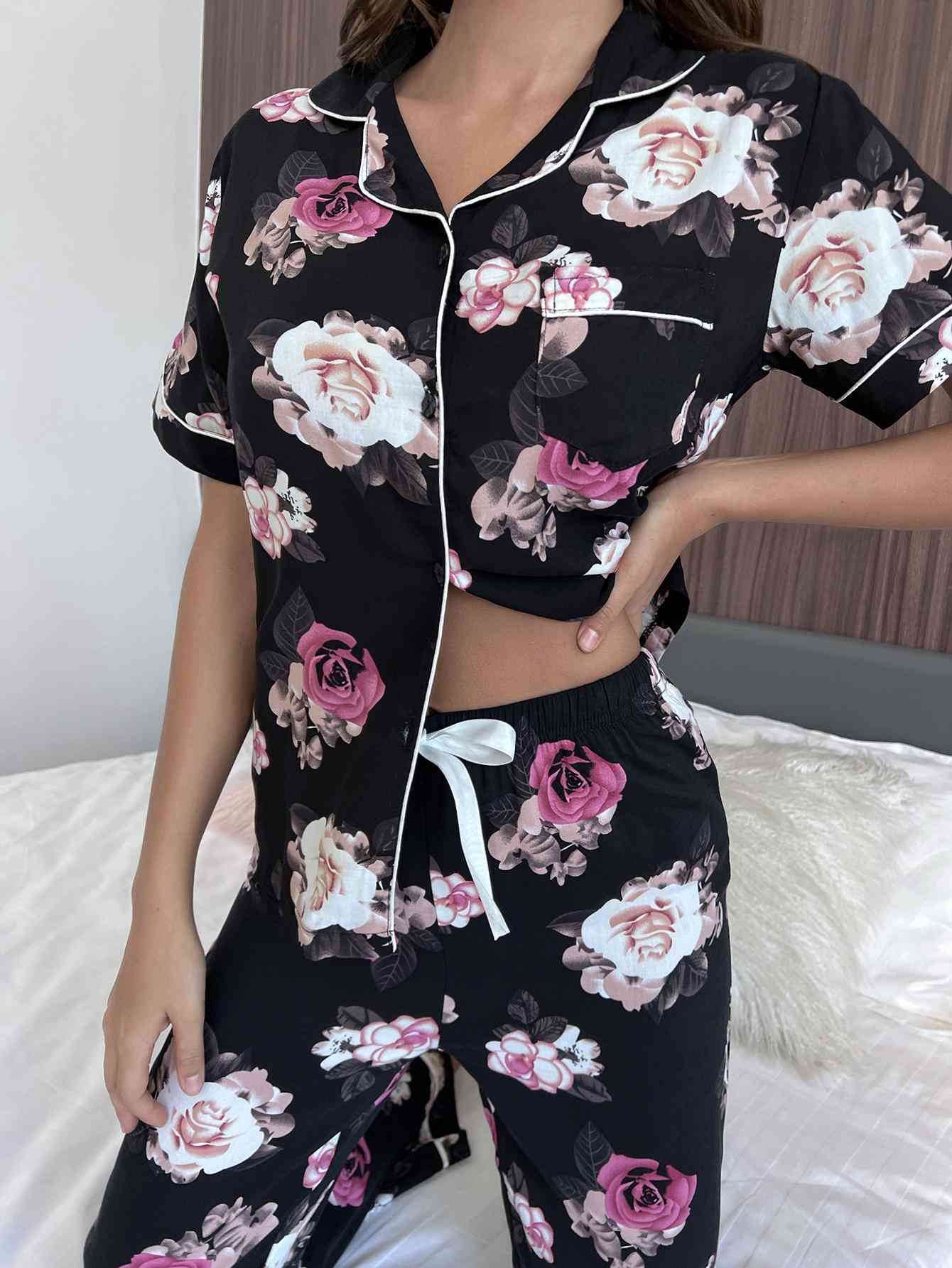 Floral Short Sleeve Shirt and Pants Lounge Set for a perfect OOTD – dress to impress outfits from Amexza