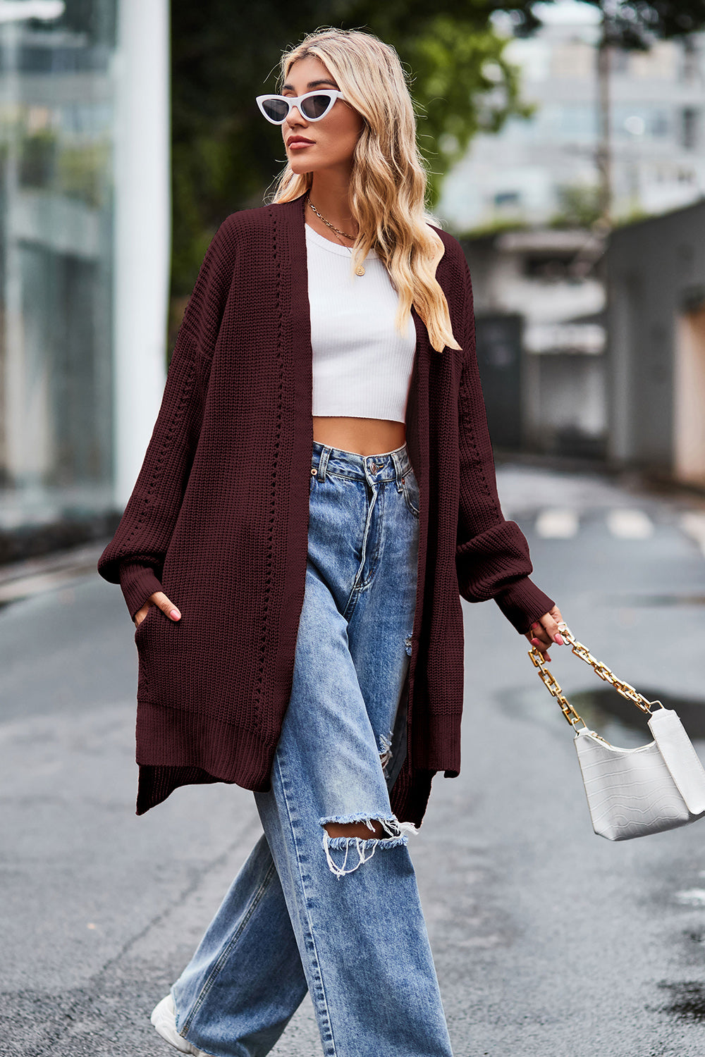 Open Front Dropped Shoulder Longline Cardigan for a perfect OOTD – dress to impress outfits from Amexza